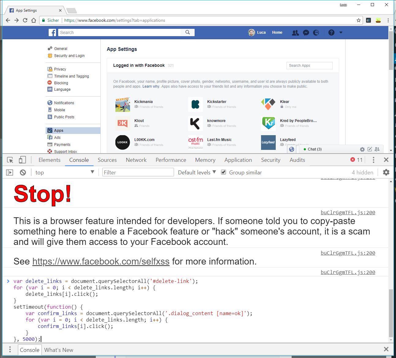 remove facebook apps from console